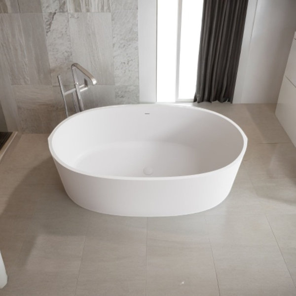 Livaca 65" Matte White Freestanding Stone Resin Bathtub, 57 Gallon